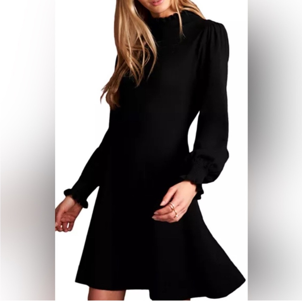 NWT CeCe mock neck cotton sweater dress black XS long sleeve ruffle new Aline